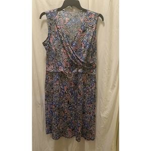 NY Collection Navy Print A-Line Wrap Dress 1X E24